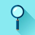 Magnifying glass icon in flat style. Search loupe on color background. Vector design object for you business project